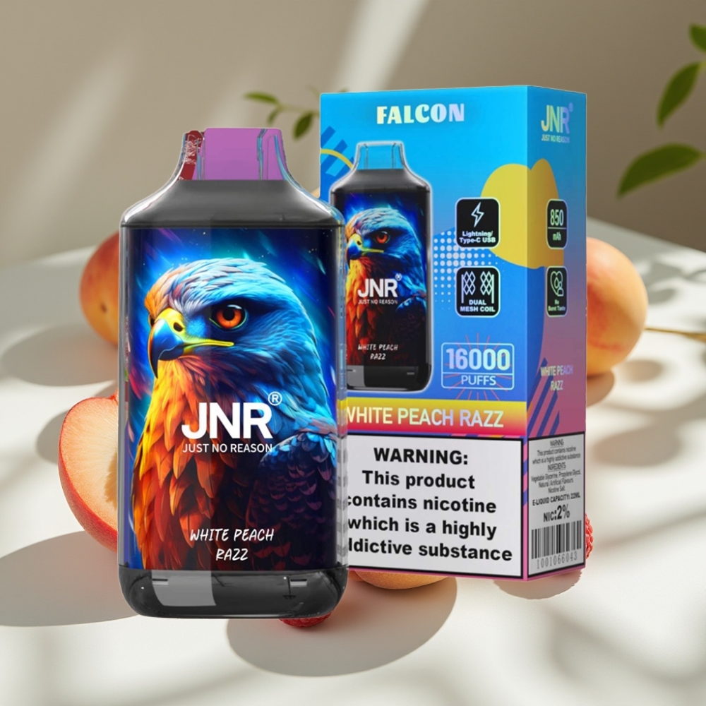 JNR Falcon 16000 Puffs 22ml Dual Mesh Disposable Vape White Peach Razz