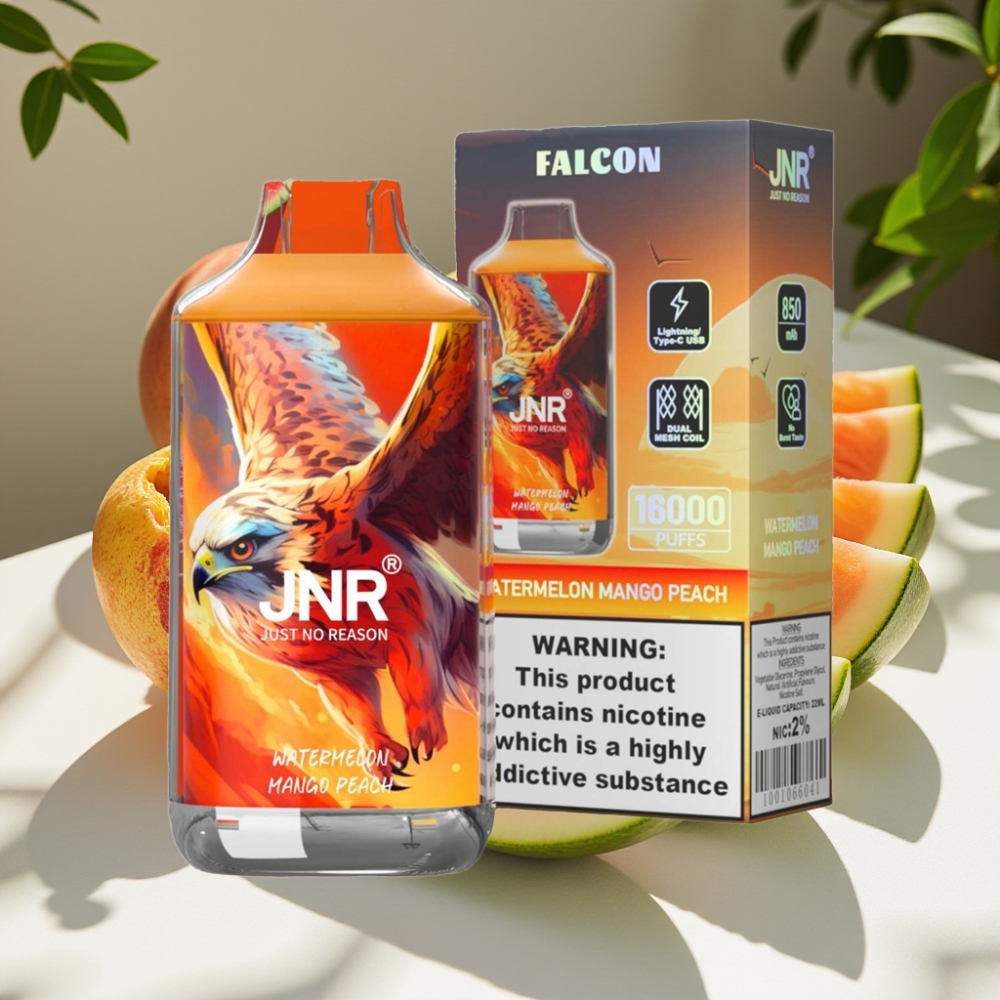 JNR Falcon 16000 Puffs Dual Mesh 22ml Type C Disposable Vape Watermelon Mango Peach