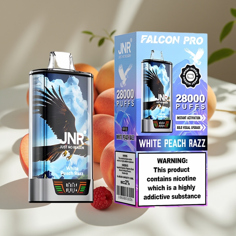JNR Falcon Pro 28000 Disposable Vape - 30ml, 950mAh, Dual Mesh, White Peach Razz