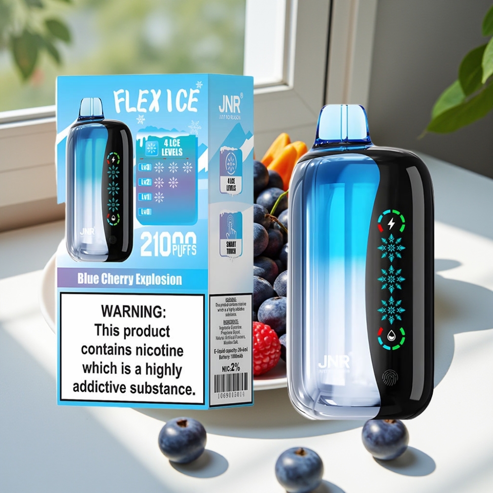 JNR Flex Ice 21000 Puffs Adjustable Airflow Dual Mesh Disposable Vape Blue Cherry Explosion