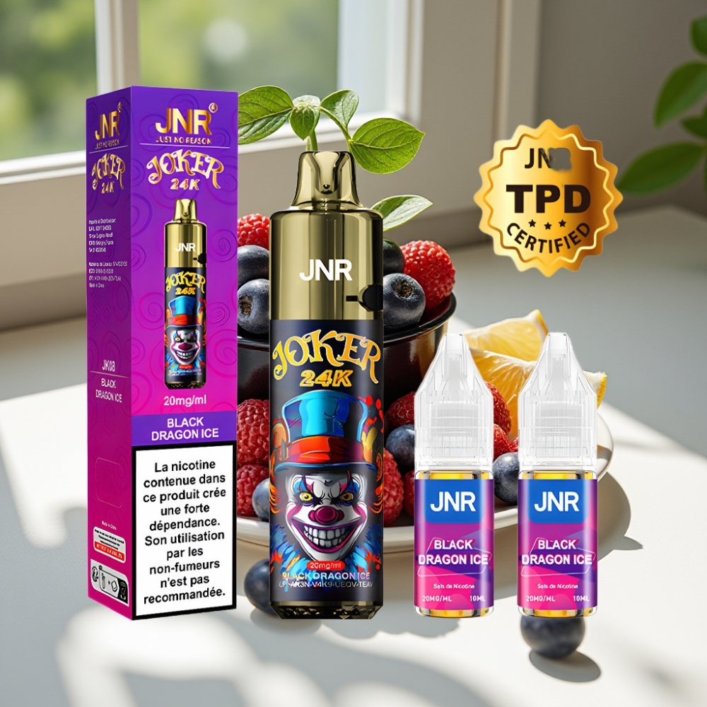 JNR Joker 24K Puffs Refillable Disposable Vape with 800mAh Battery & Type-C Charging Black Dragon Ice