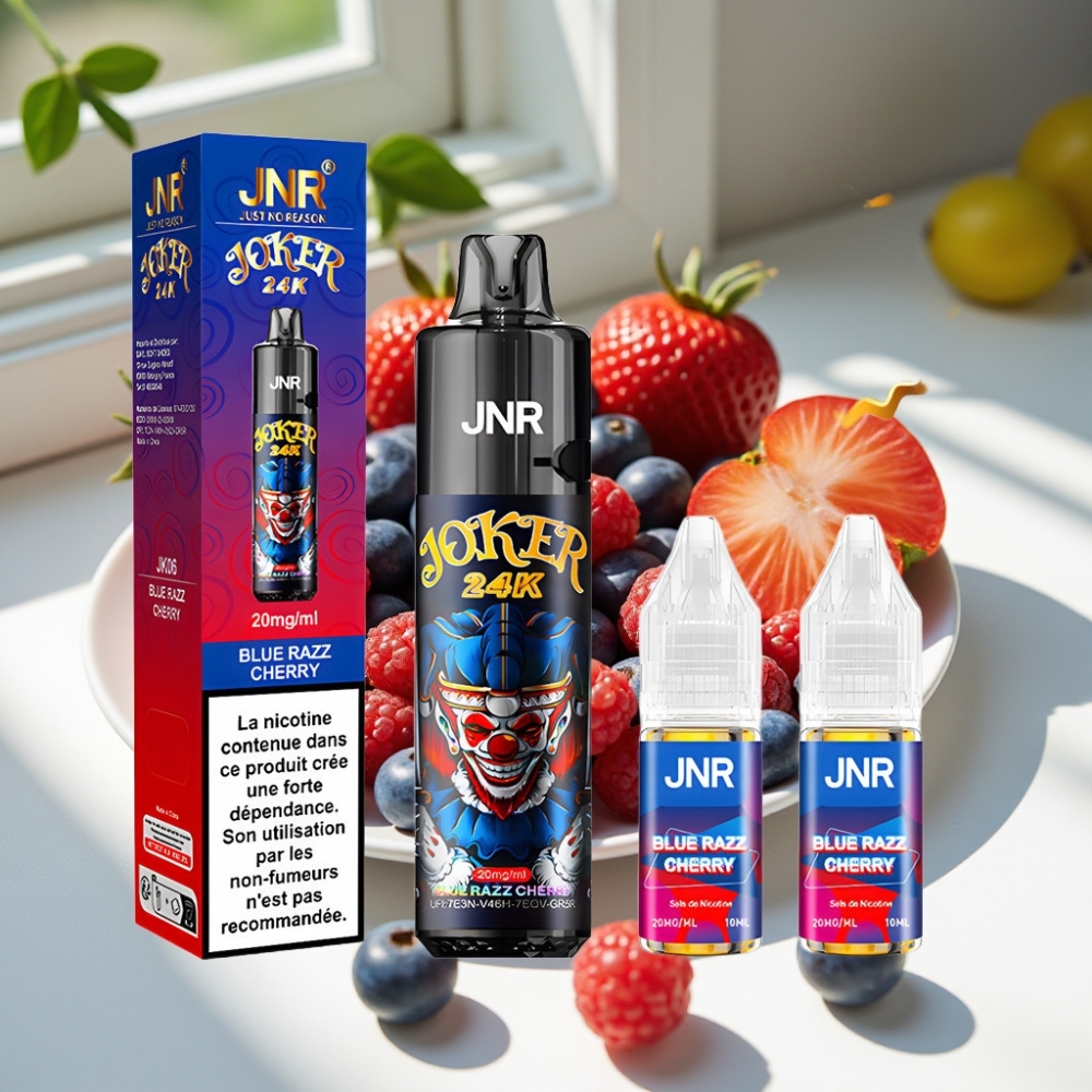 JNR Joker 24K Puffs Refillable Disposable Vape with 800mAh & Type-C Blue Razz Cherry