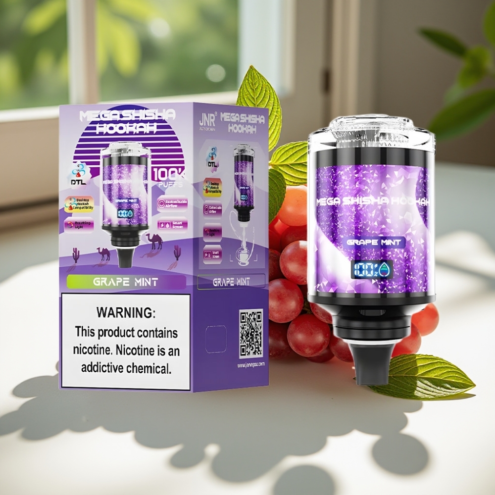 JNR Mega Shisha Hookah 100K Desktop Compatibility 60mL 2200mAh Grape Mint