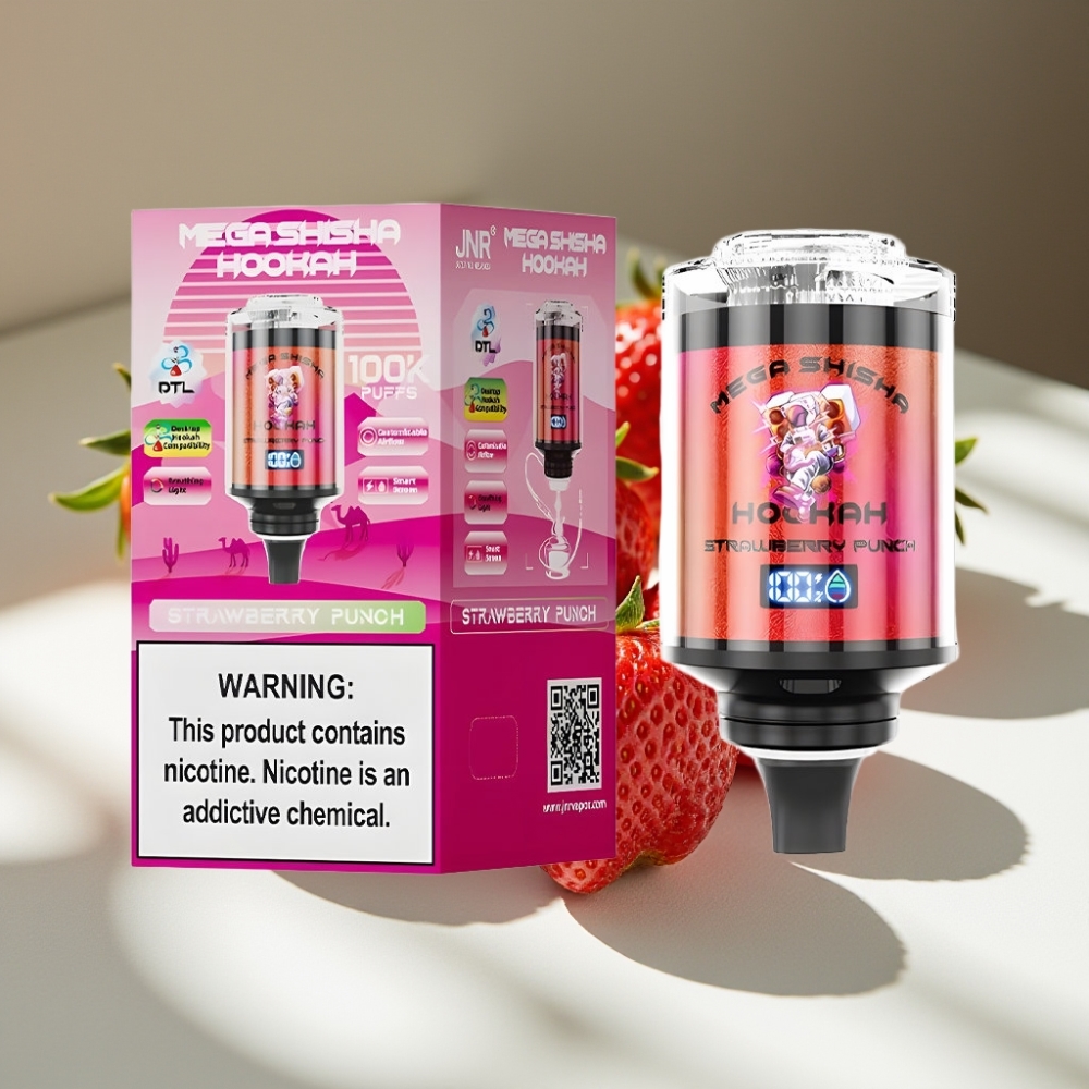 JNR Mega Shisha Hookah 100K Strawberry Punch Desktop 2200mAh Type-C Smart Screen