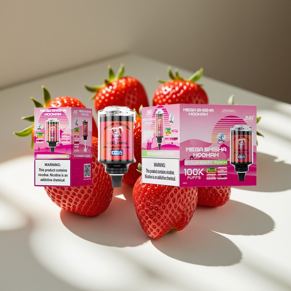 JNR Mega Shisha Hookah 100K Strawberry Punch Desktop 2200mAh Type-C Smart Screen