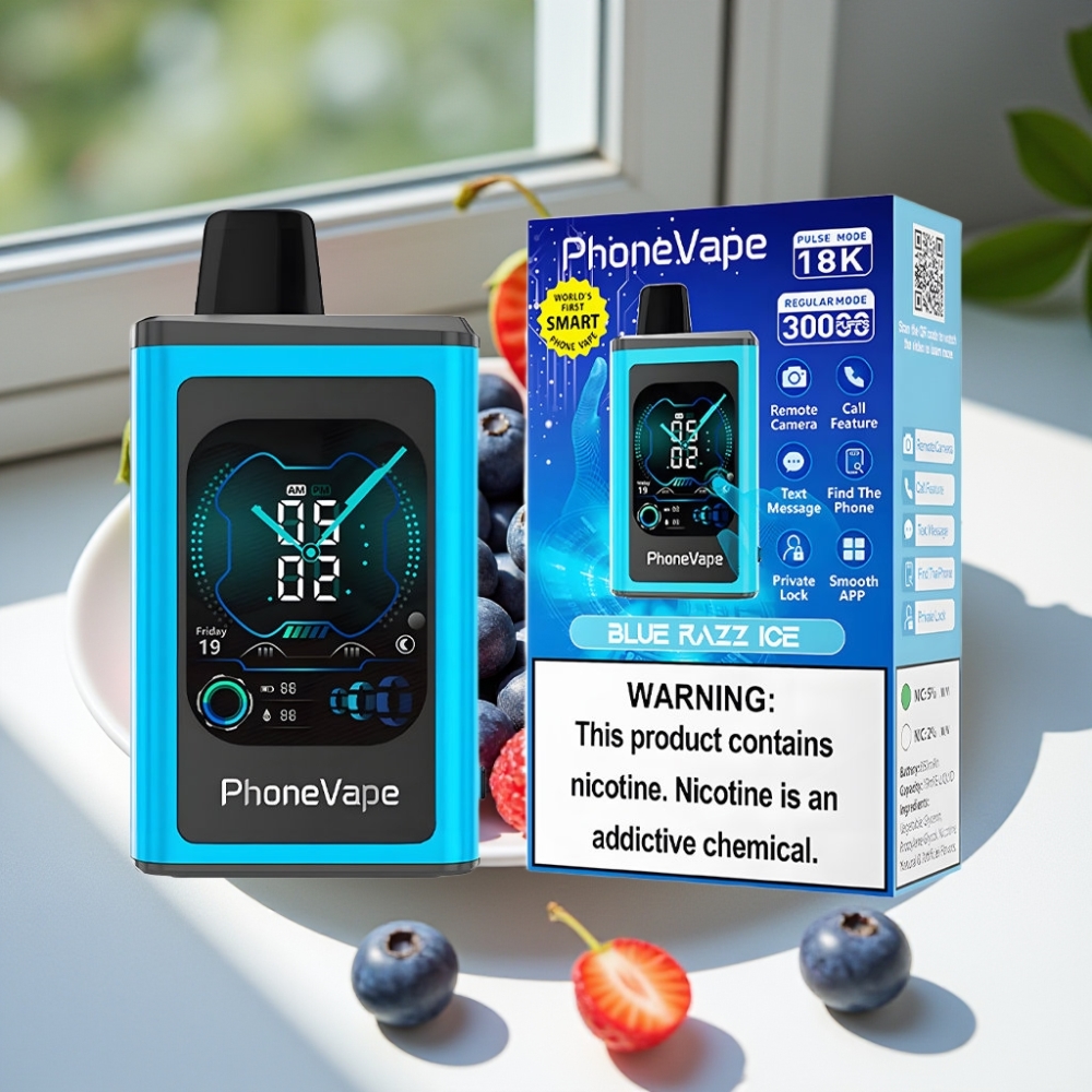 JNR PhoneVape 30000 Turbo Rechargeable Disposable Vape with App Control Blue Razz Ice