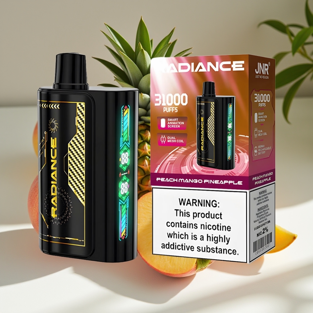 JNR Radiance 31000 Puffs Peach Mango Pineapple Disposable Vape with Dual Mesh Coil & Smart Animation Screen