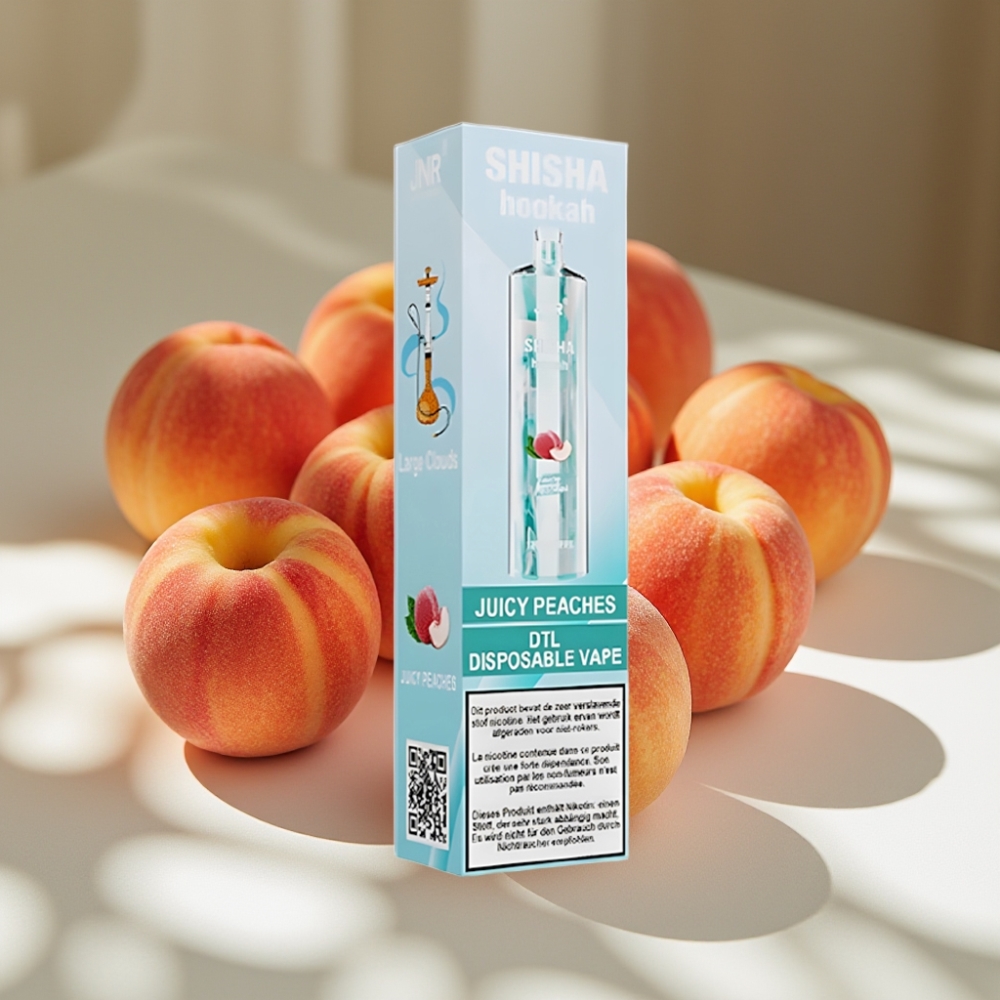 JNR Shisha Hookah 12000 Puffs Disposable Vape Juicy Peaches – 24ml E-Liquid, 0.6 Ohm Mesh Coil, Type-C Fast Charging