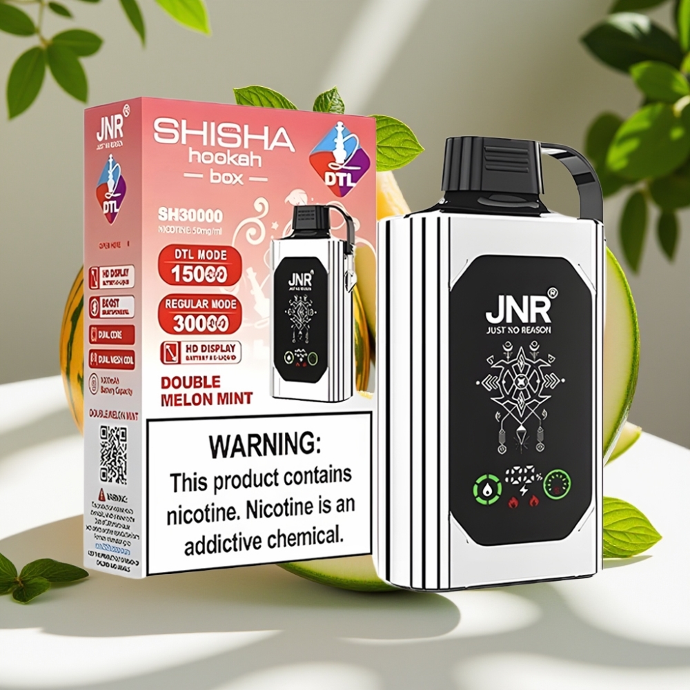 JNR Shisha Hookah Box 20500 Puffs Disposable Vape with HD Display, Dual Mesh Coil & Type-C Charging - Double Melon Mint