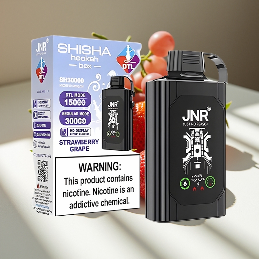 JNR Shisha Hookah Box 20500 Puffs Disposable Vape with HD Display, Dual Mesh Coil & Type-C Quick Charge - Strawberry Grape