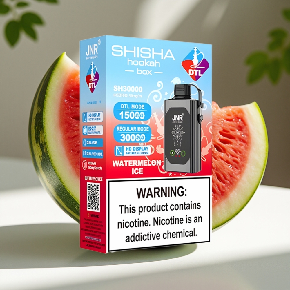 JNR Shisha Hookah Box 20500 Puffs HD Display Dual Mesh Coil 25ml Disposable Vape Watermelon Ice