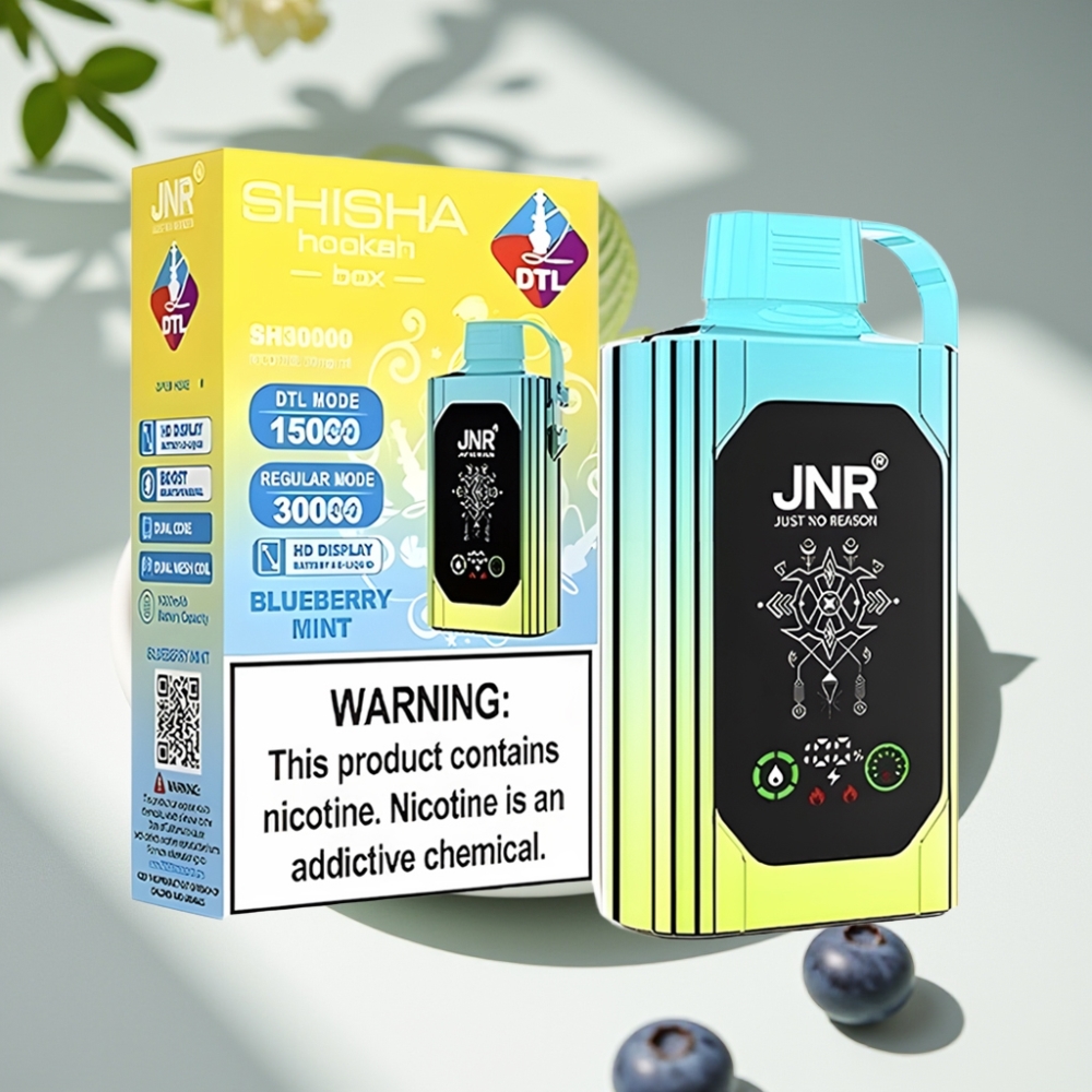 JNR Shisha Hookah Box 20500 Puffs HD Display Dual Mesh Coil Disposable Vape Blueberry Mint