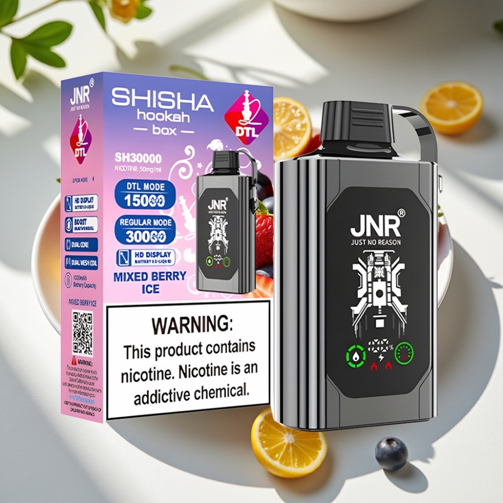 JNR Shisha Hookah Box 20500 Puffs HD Display Dual Mesh Coil Disposable Vape Mixed Berry Ice