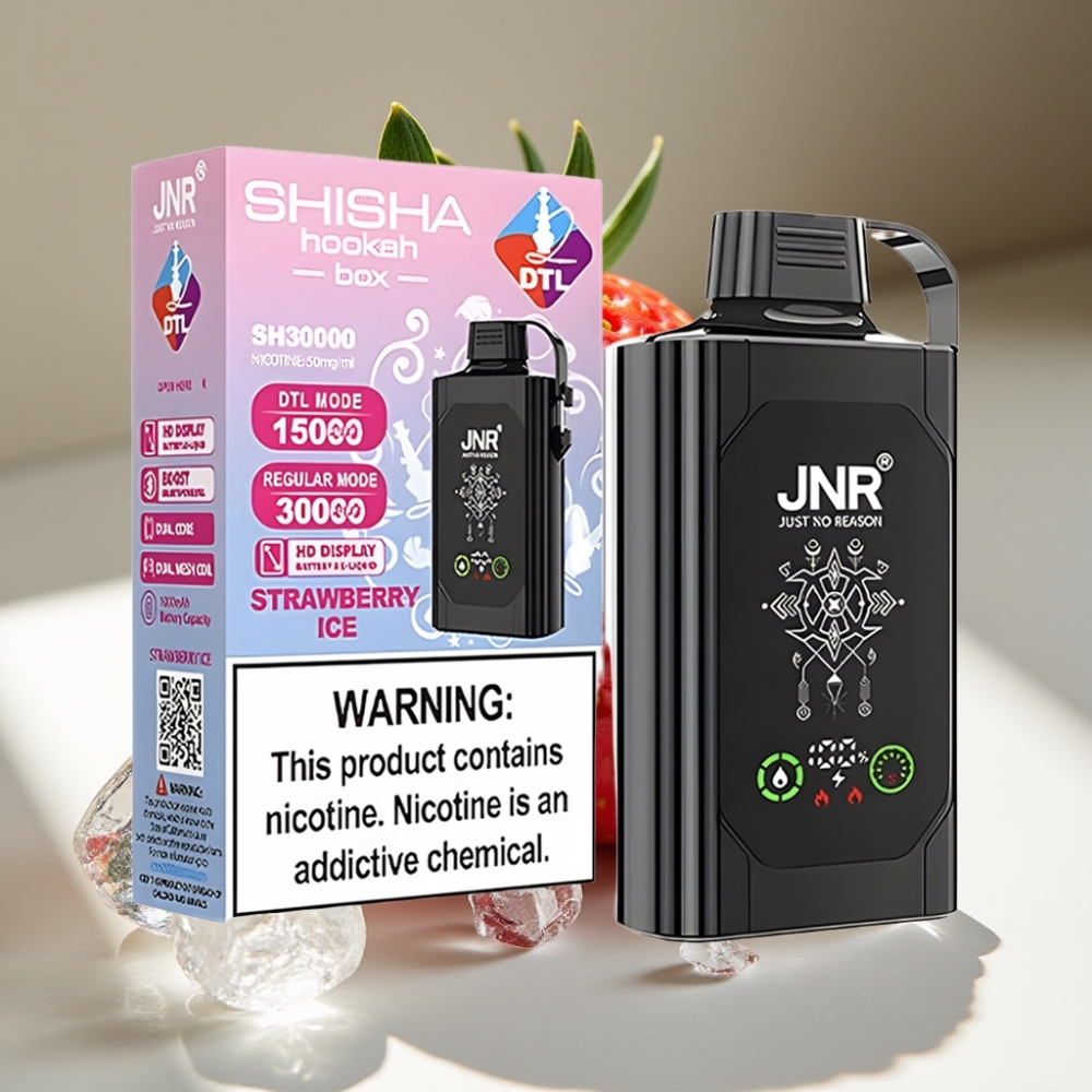 JNR Shisha Hookah Box 20500 Puffs HD Display Dual Mesh Coil Disposable Vape Strawberry Ice