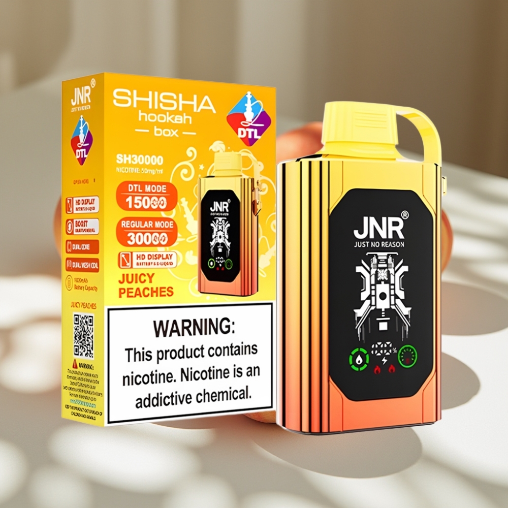 JNR Shisha Hookah Box 20500 Puffs HD Display Dual Mesh Coil Type-C Disposable Vape Juicy Peaches