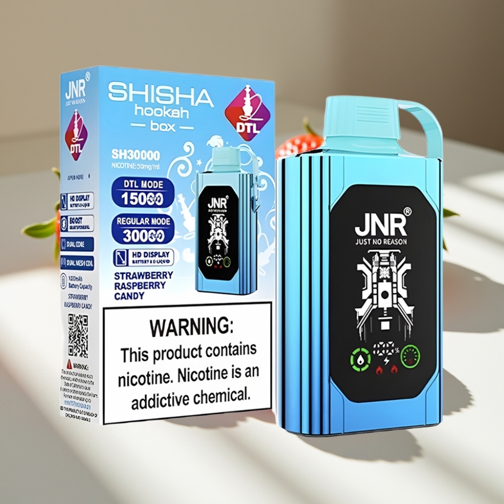 JNR Shisha Hookah Box 20500 Puffs HD Display Dual Mesh Coil Type-C Disposable Vape Strawberry Raspberry Candy
