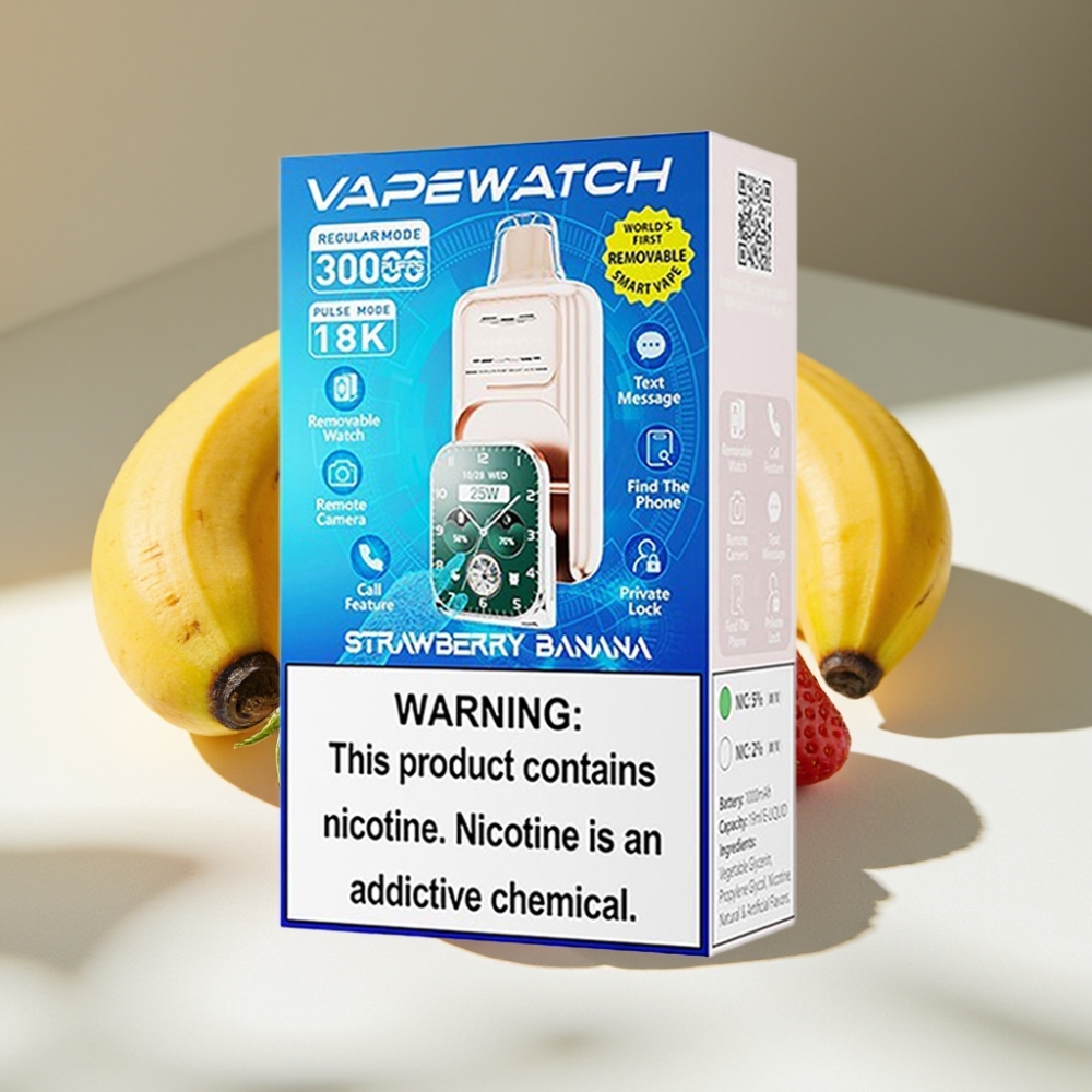 JNR VapeWatch 30000 Puffs Disposable Vape Strawberry Banana – 19mL, 5% Nicotine, Dual Mesh Coil