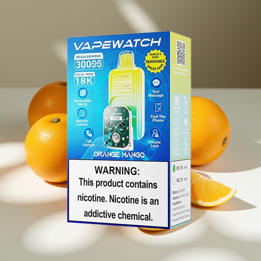 JNR VapeWatch 30000 Puffs Disposable Vape with 19mL E-liquid & Dual Mesh Coil – Orange Mango