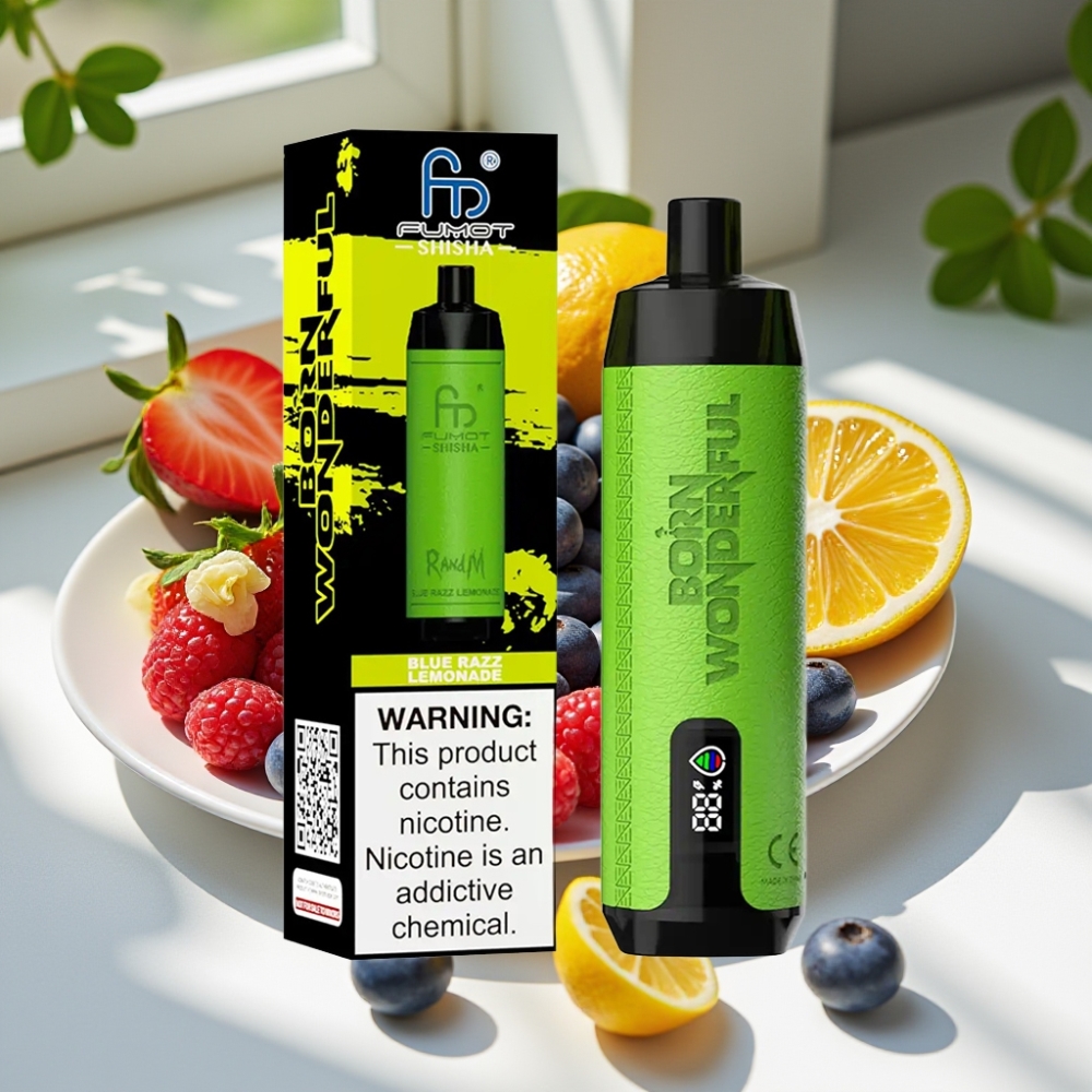 RandM Fumot Shisha 10000 Puffs Disposable Vape with 18ml E-Liquid & LED Indicator - Blue Razz Lemonade