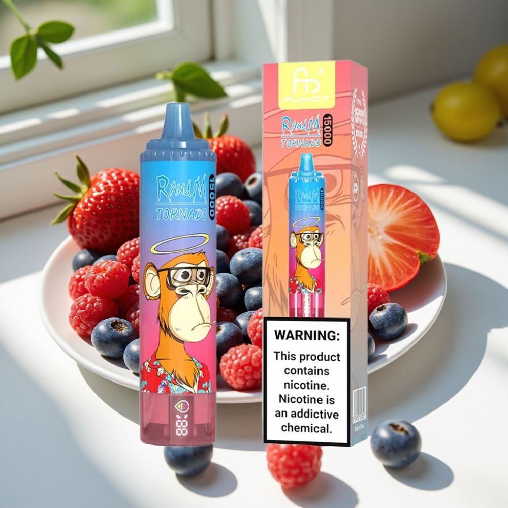 RandM Fumot Tornado 15000 Puffs 25ml Mesh Coil Disposable Vape Blue Razz Cherry