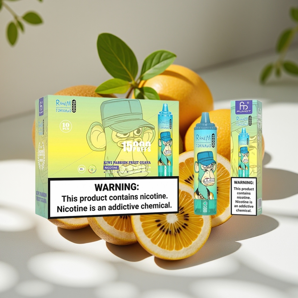 RandM Fumot Tornado 15000 Puffs 25ml Mesh Coil Disposable Vape Kiwi Passion Fruit Guava