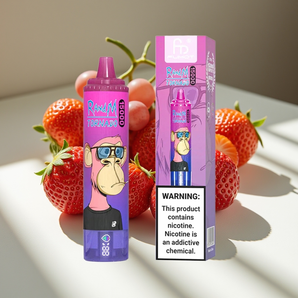 RandM Fumot Tornado 15000 Puffs 25ml Mesh Coil Disposable Vape Strawberry Grape