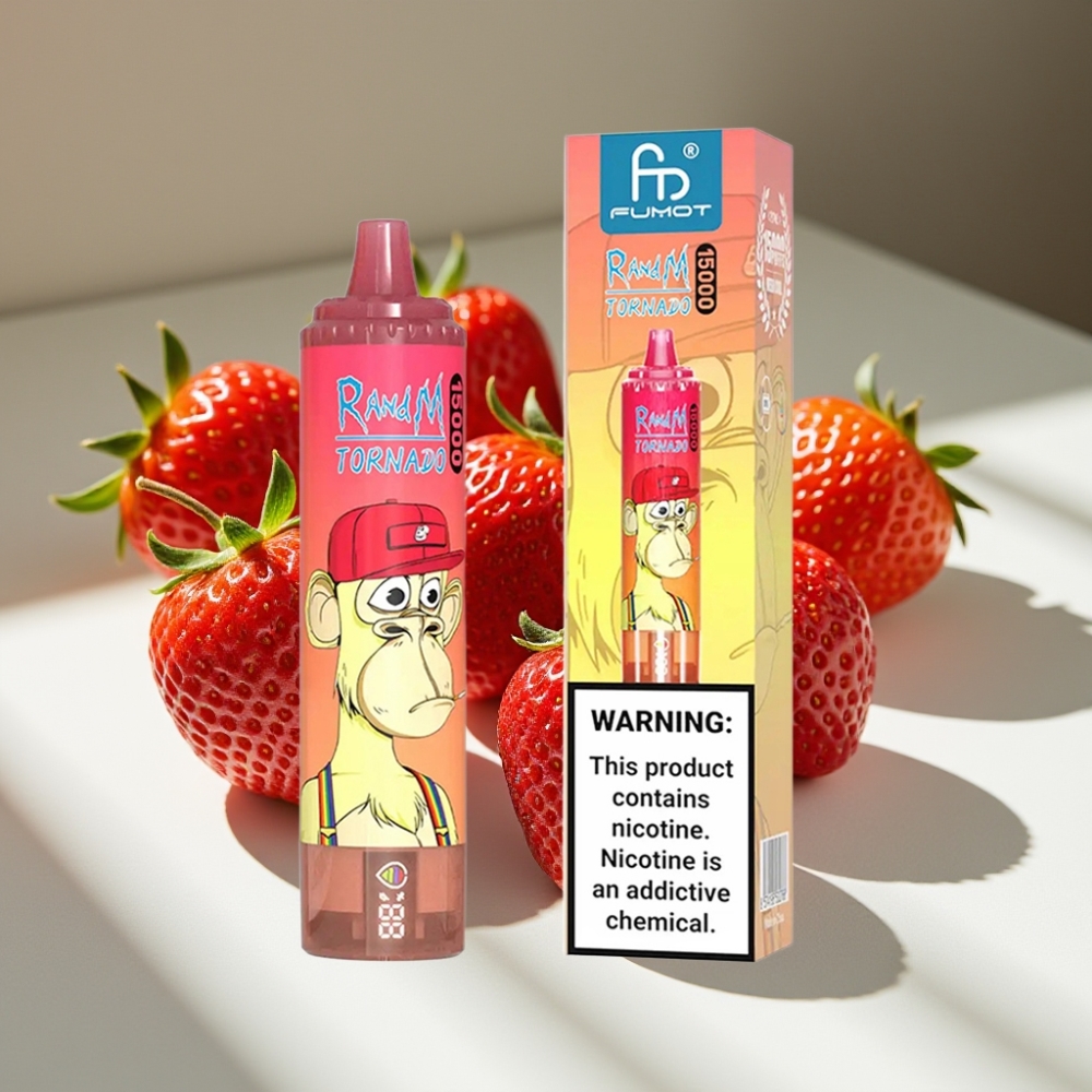 RandM Fumot Tornado 15000 Puffs 25ml Mesh Coil Disposable Vape Strawberry Red Bull