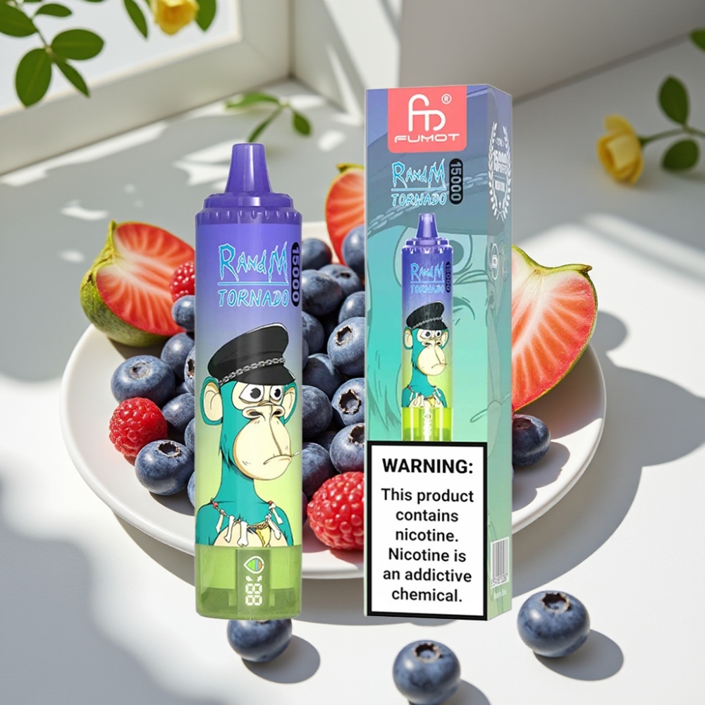 RandM Fumot Tornado 15000 Puffs 25ml Mesh Disposable Vape Blueberry Bubble Gum