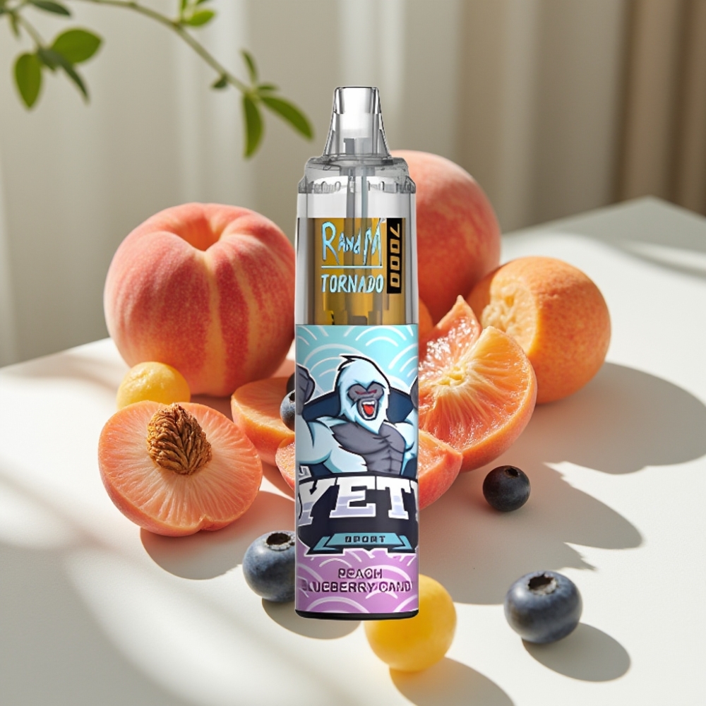 RandM Fumot Tornado 7000 Disposable Vape – 14ML E-liquid, Mesh Coil, Peach Blueberry Candy