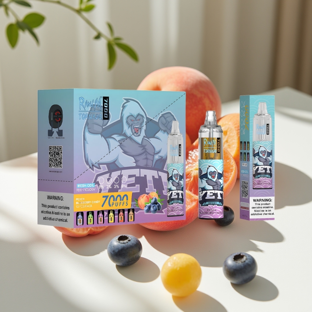 RandM Fumot Tornado 7000 Disposable Vape – 14ML E-liquid, Mesh Coil, Peach Blueberry Candy