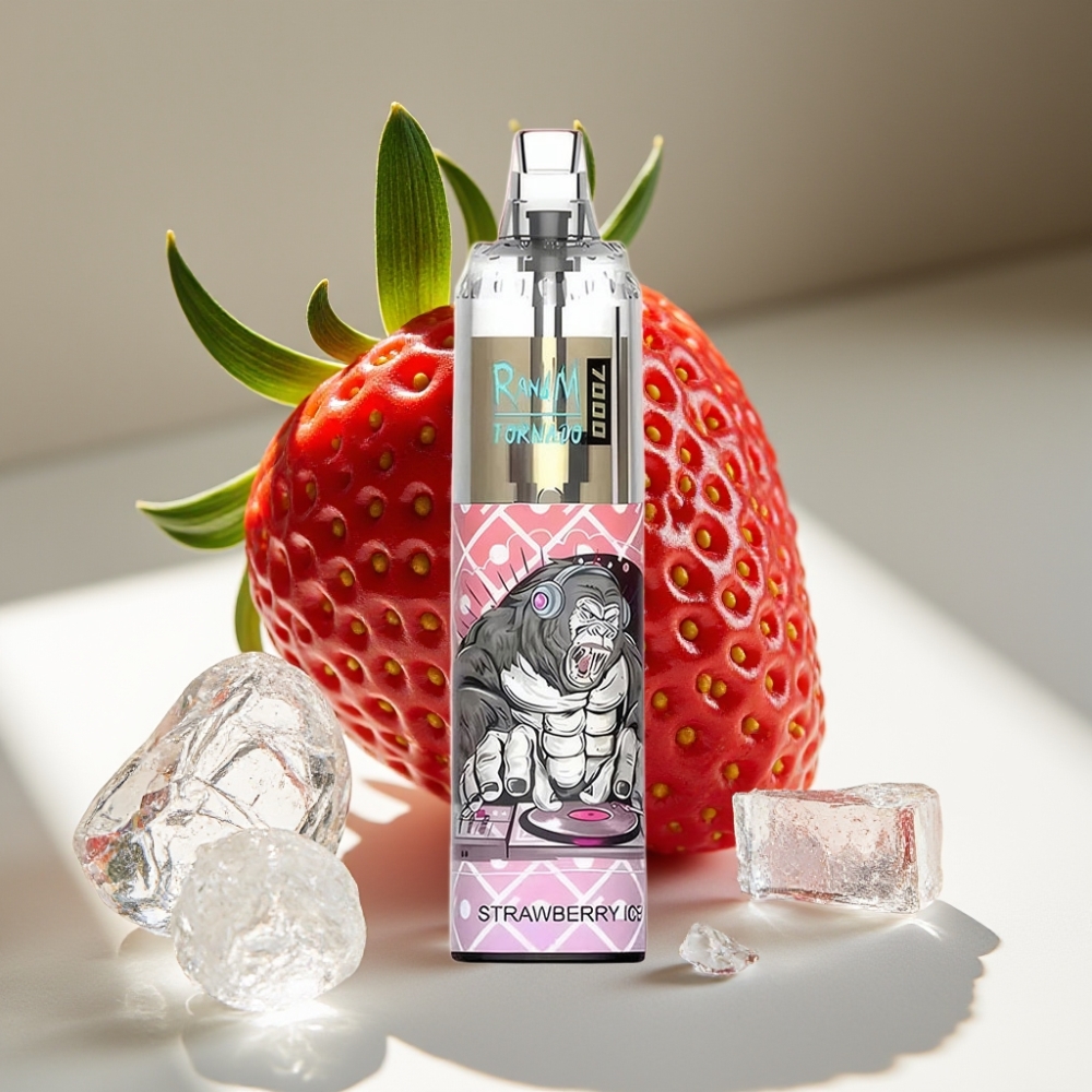 RandM Fumot Tornado 7000 Disposable Vape – 14ML E-liquid, Mesh Coil, Type-C Port, RGB Light, Strawberry Ice
