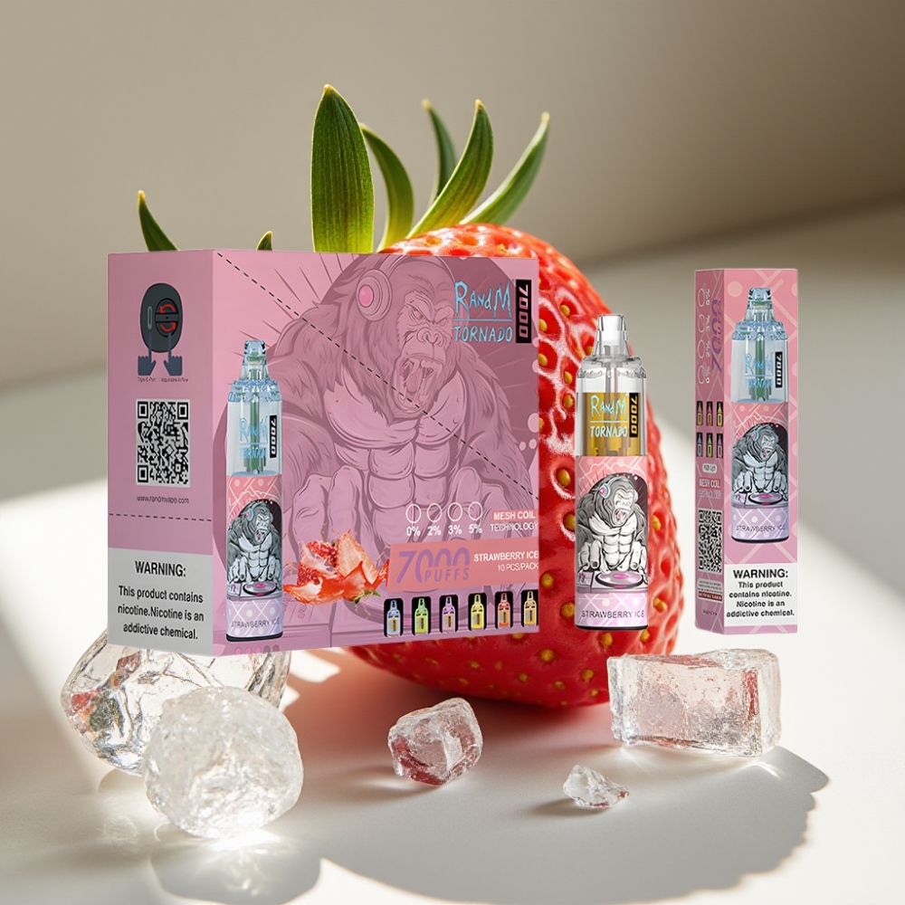 RandM Fumot Tornado 7000 Disposable Vape – 14ML E-liquid, Mesh Coil, Type-C Port, RGB Light, Strawberry Ice