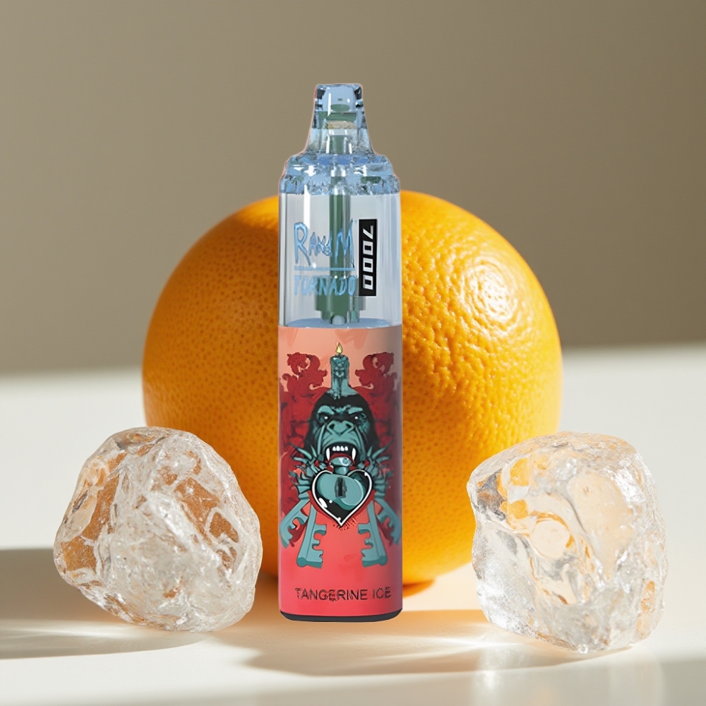RandM Fumot Tornado 7000 Disposable Vape with Mesh Coil, Type-C Port, and RGB Light – Tangerine Ice