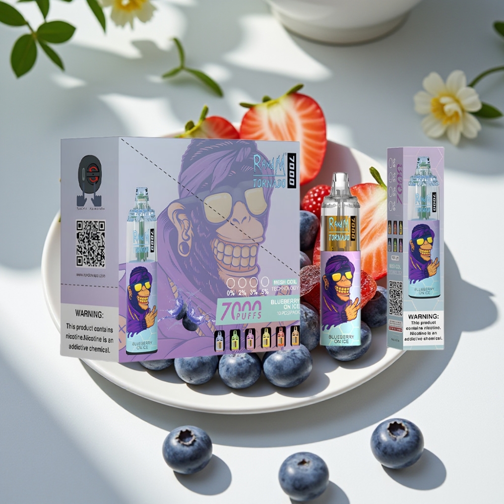 RandM Fumot Tornado 7000 Puffs 14ML Mesh Coil Disposable Vape Blueberry On Ice