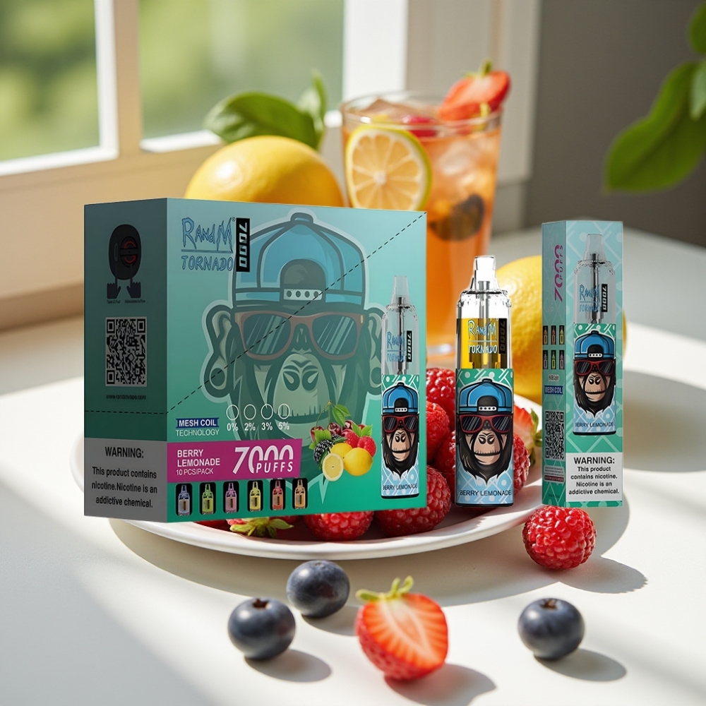 RandM Fumot Tornado 7000 Puffs Disposable Vape with Mesh Coil & RGB Light – Berry Lemonade
