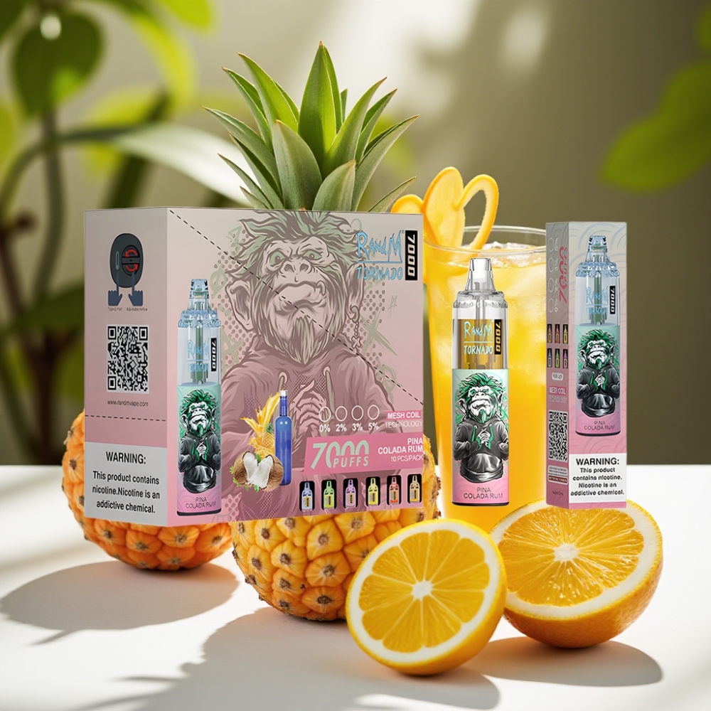 RandM Fumot Tornado 7000 Puffs Disposable Vape with Mesh Coil & RGB Light – Pina Colada Rum