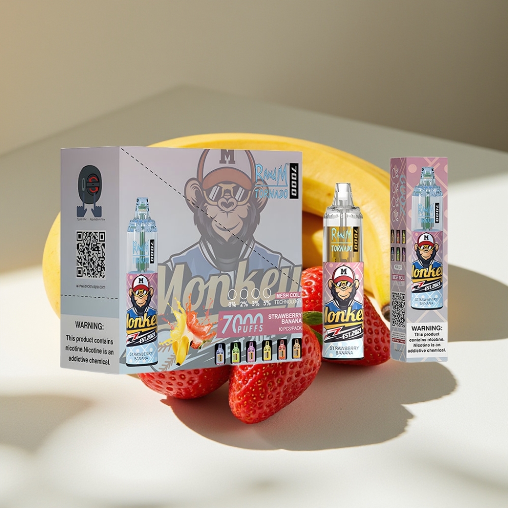 RandM Fumot Tornado 7000 Puffs Disposable Vape with Mesh Coil & RGB Light - Strawberry Banana