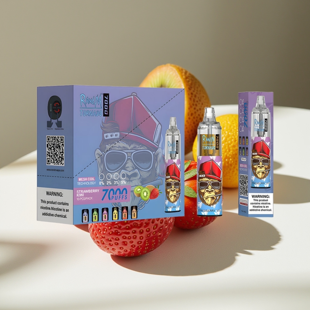 RandM Fumot Tornado 7000 Puffs Disposable Vape with Mesh Coil & RGB Light – Strawberry Kiwi