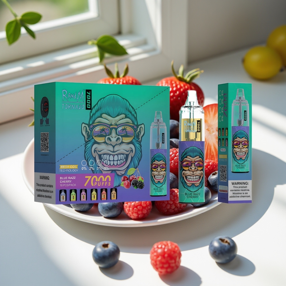 RandM Fumot Tornado 7000 Puffs Mesh Coil Disposable Vape Blue Razz Cherry