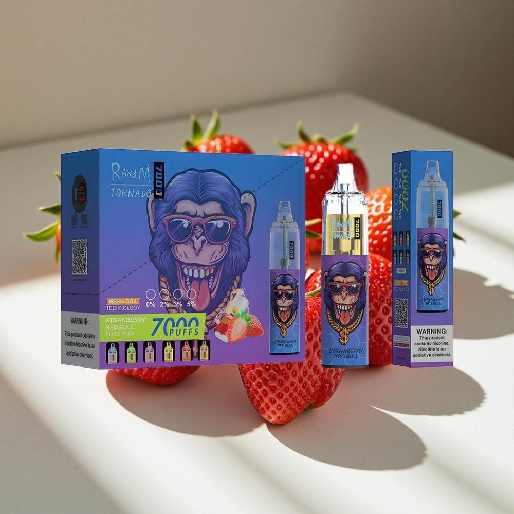 RandM Fumot Tornado 7000 Puffs Mesh Coil Disposable Vape Strawberry Red Bull