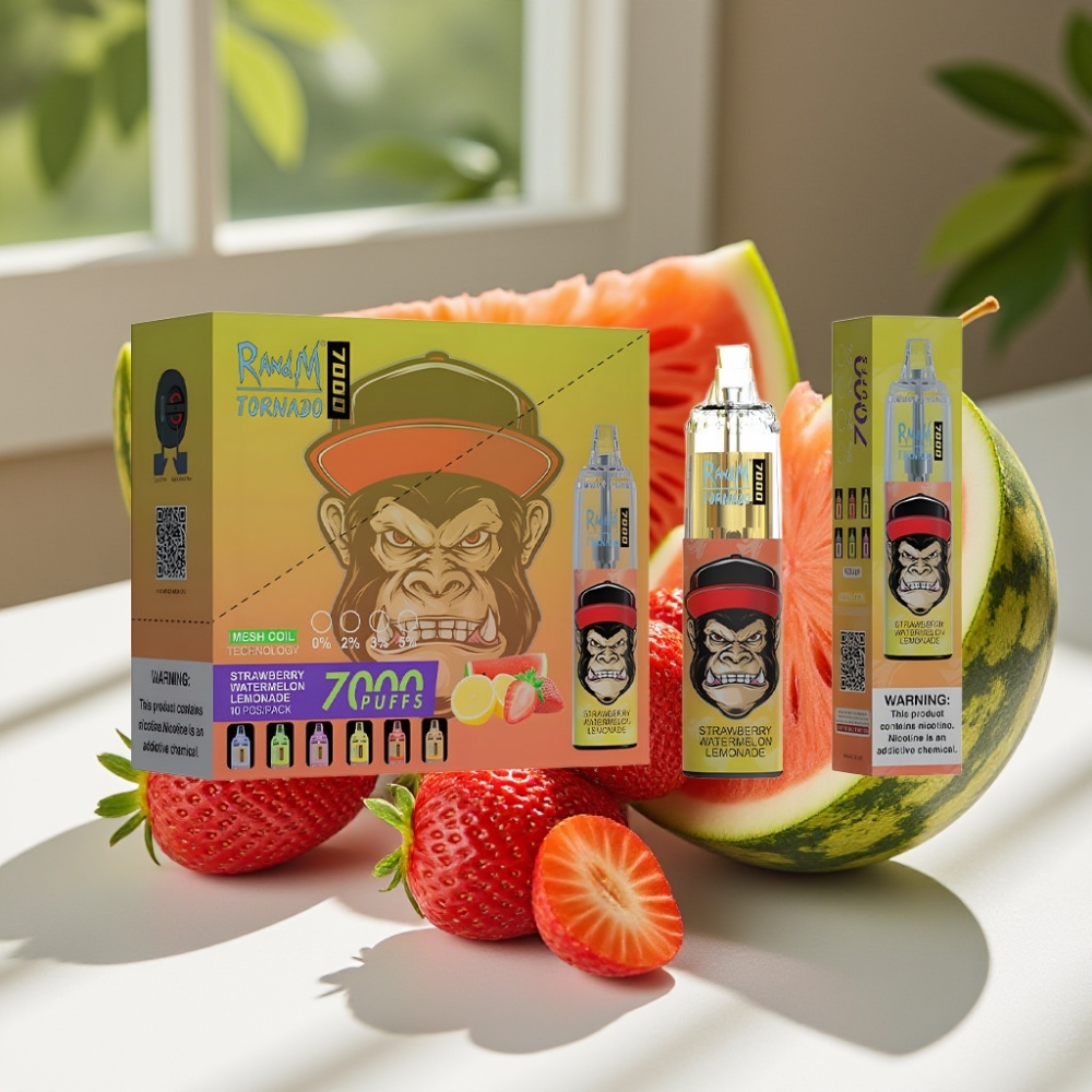 RandM Fumot Tornado 7000 Puffs Mesh Coil Disposable Vape Strawberry Watermelon Lemonade
