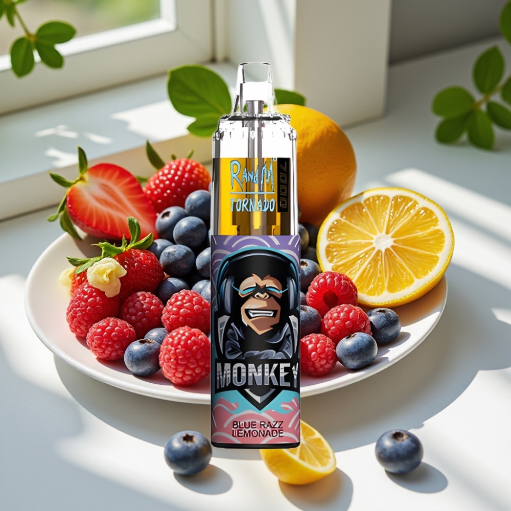 RandM Fumot Tornado 7000 Puffs Mesh Coil Type-C Disposable Vape Blue Razz Lemonade