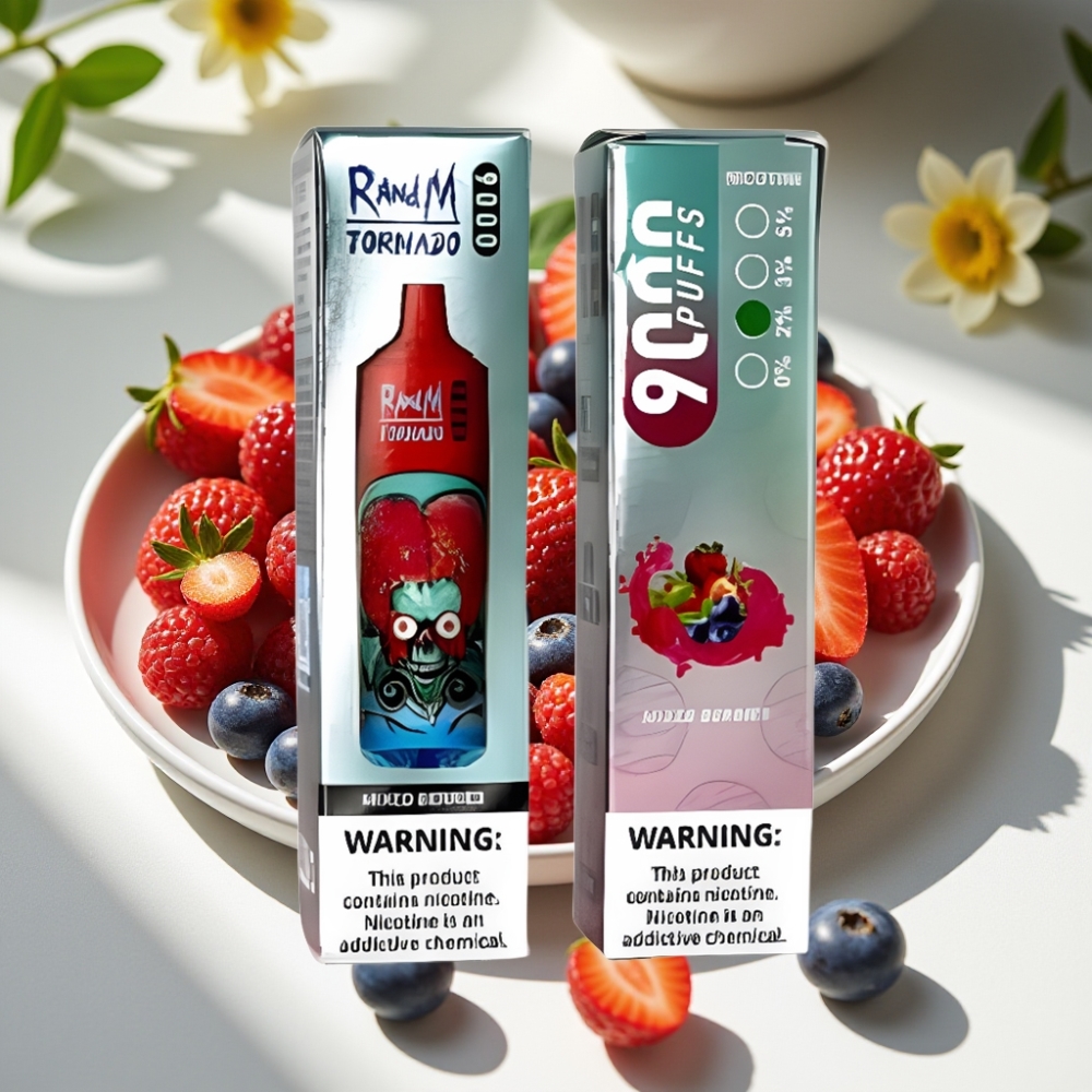 RandM Fumot Tornado 9000 Puffs Disposable Vape - 18mL Mesh Coil, RGB Display, Mixed Berries