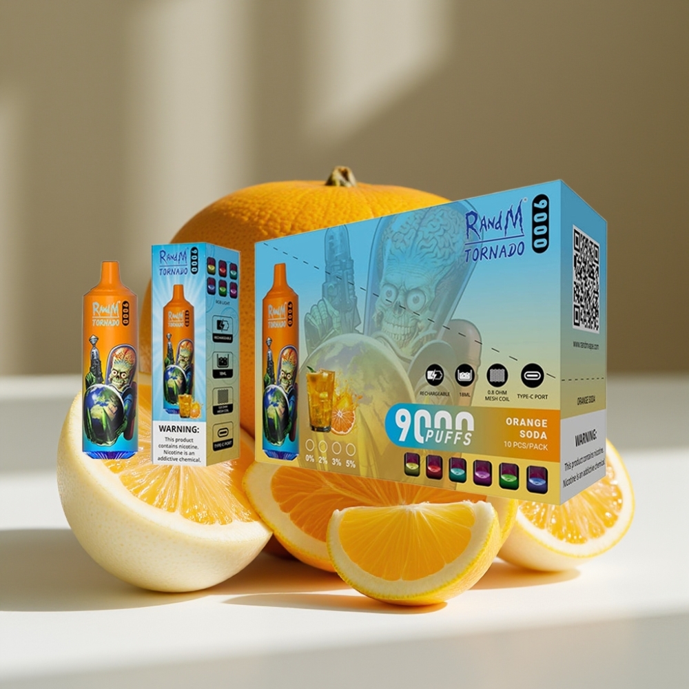 RandM Fumot Tornado 9000 Puffs Disposable Vape with Mesh Coil & RGB Display - Orange Soda