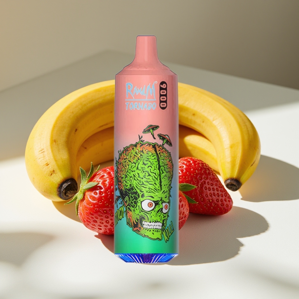 RandM Fumot Tornado 9000 Puffs Disposable Vape with Mesh Coil & RGB Display - Strawberry Banana