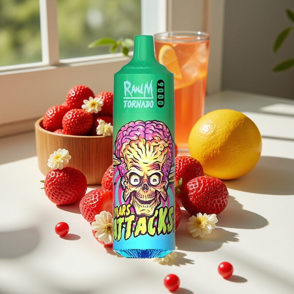 RandM Fumot Tornado 9000 Puffs Disposable Vape with Mesh Coil & RGB Display Strawberry Lemonade
