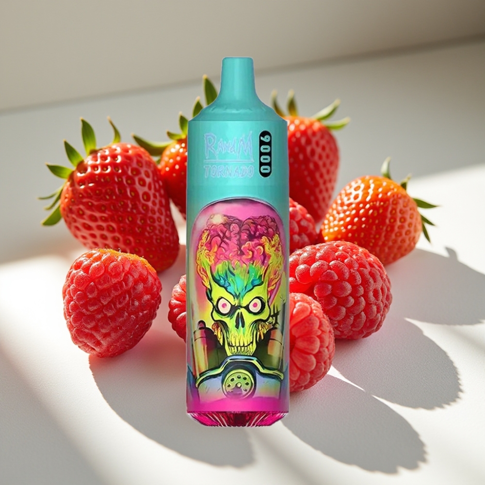 RandM Fumot Tornado 9000 Puffs Disposable Vape with Mesh Coil & RGB Display - Strawberry Raspberry Cherry Ice