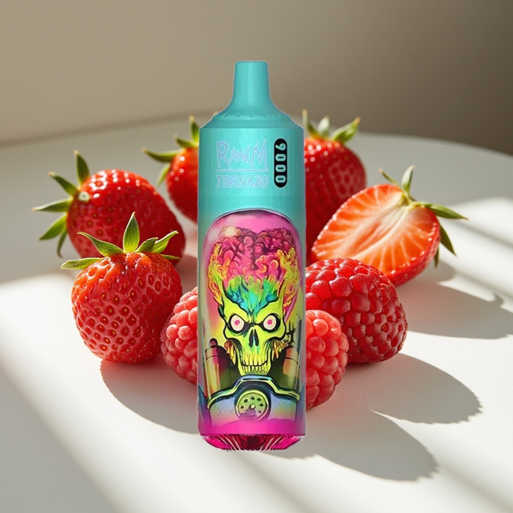 RandM Fumot Tornado 9000 Puffs Disposable Vape with Mesh Coil & RGB Display - Strawberry Raspberry