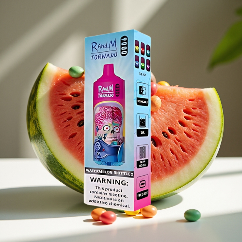 RandM Fumot Tornado 9000 Puffs Disposable Vape with Mesh Coil & RGB Display - Watermelon Skittles
