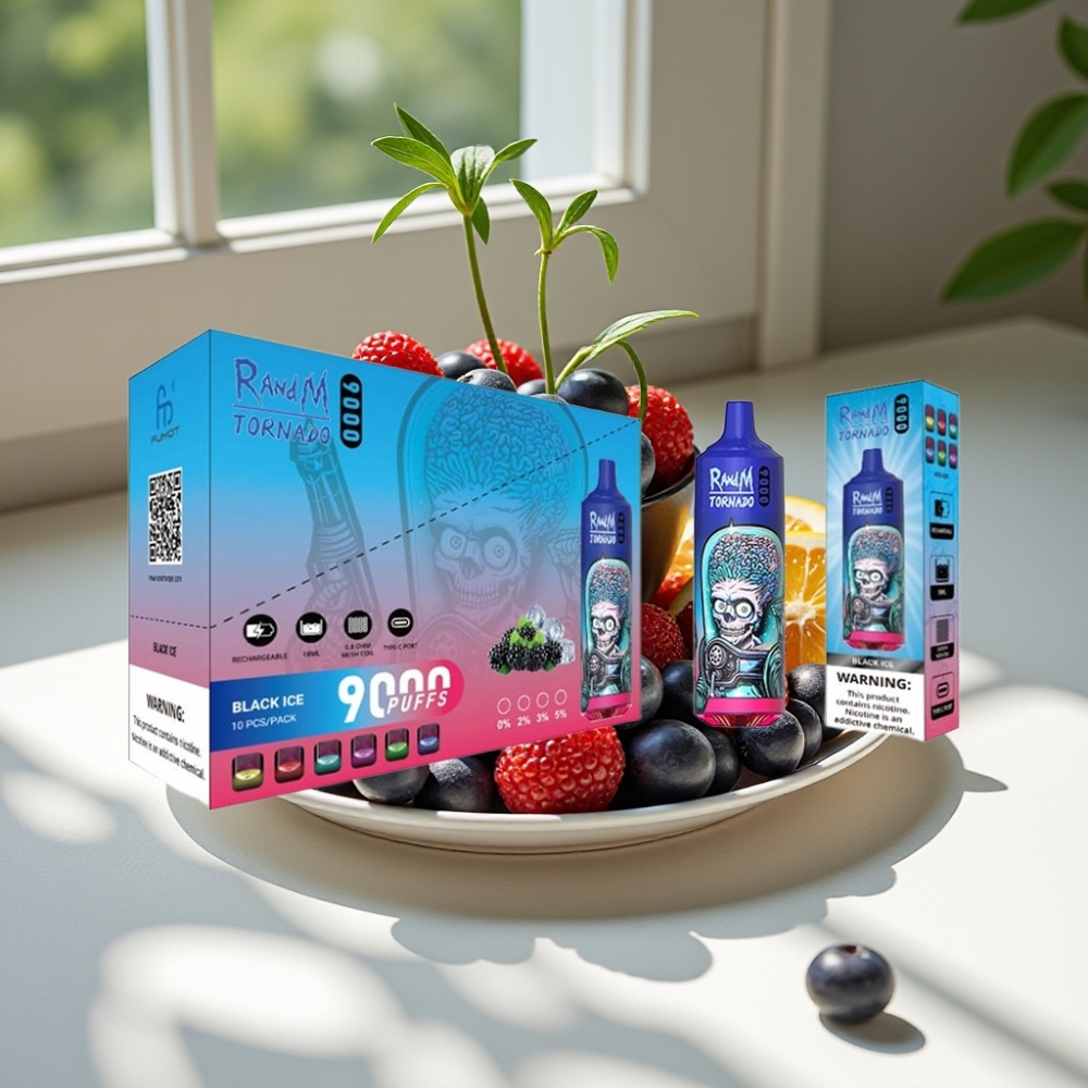RandM Fumot Tornado 9000 Puffs Rechargeable 18mL Mesh RGB Black Ice